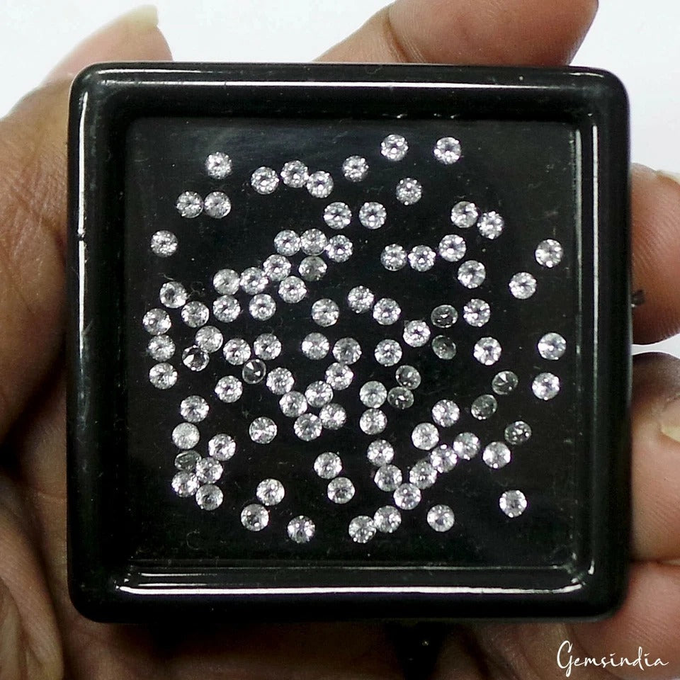 4 Cts/93 Pcs Natural White Topaz 2mm Round Calibrated Diamond Cut Loose Gems Lot