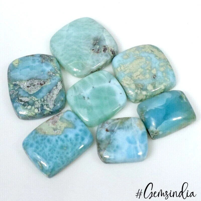 180 Cts/7 Pcs Natural Untreated Blue Larimar Cushion Cab Loose Gems For Jewelry