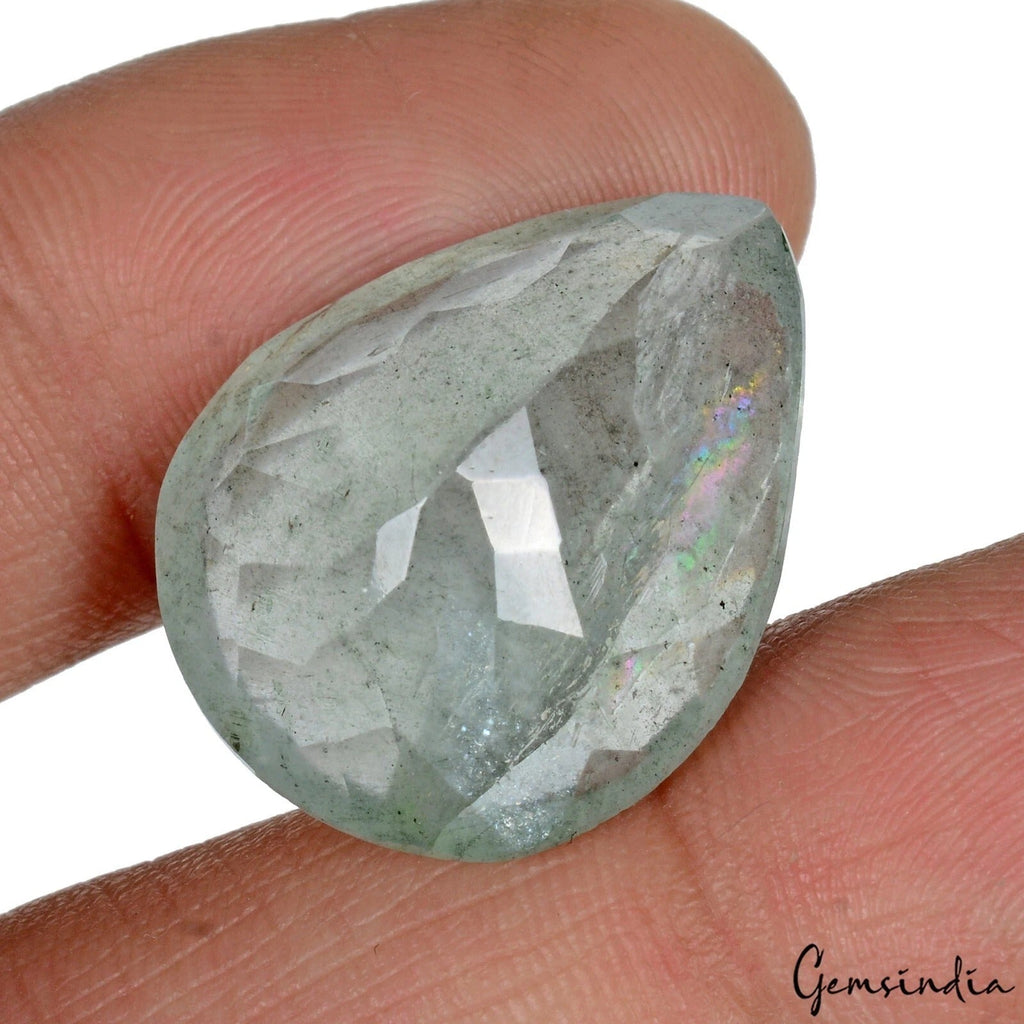 Certified 28.80 Ct Natural Brazilian Untreated Green Aquamarine Pear Faceted Gem