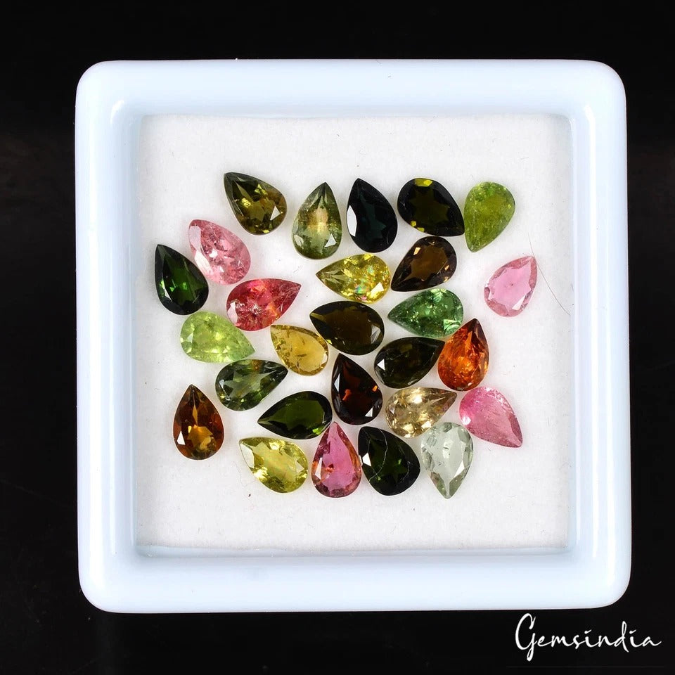 9 Ct Natural Multi Color Tourmaline Pear Cut 5mm-6mm Loose Unheated Gemstones