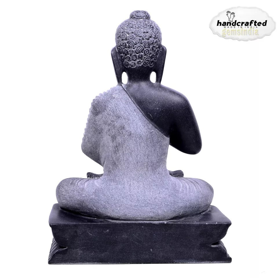 Handmade Sculpture Buddha Meditation Peace Large 15” Black Marble Idol 13.3 Kilo