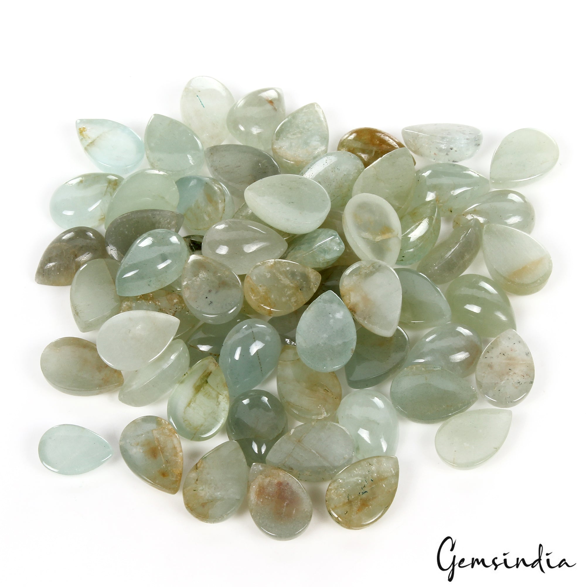 10-12mm Pear Natural Green Aquamarine Cabochon Untreated Loose Gemstone 60 Pcs