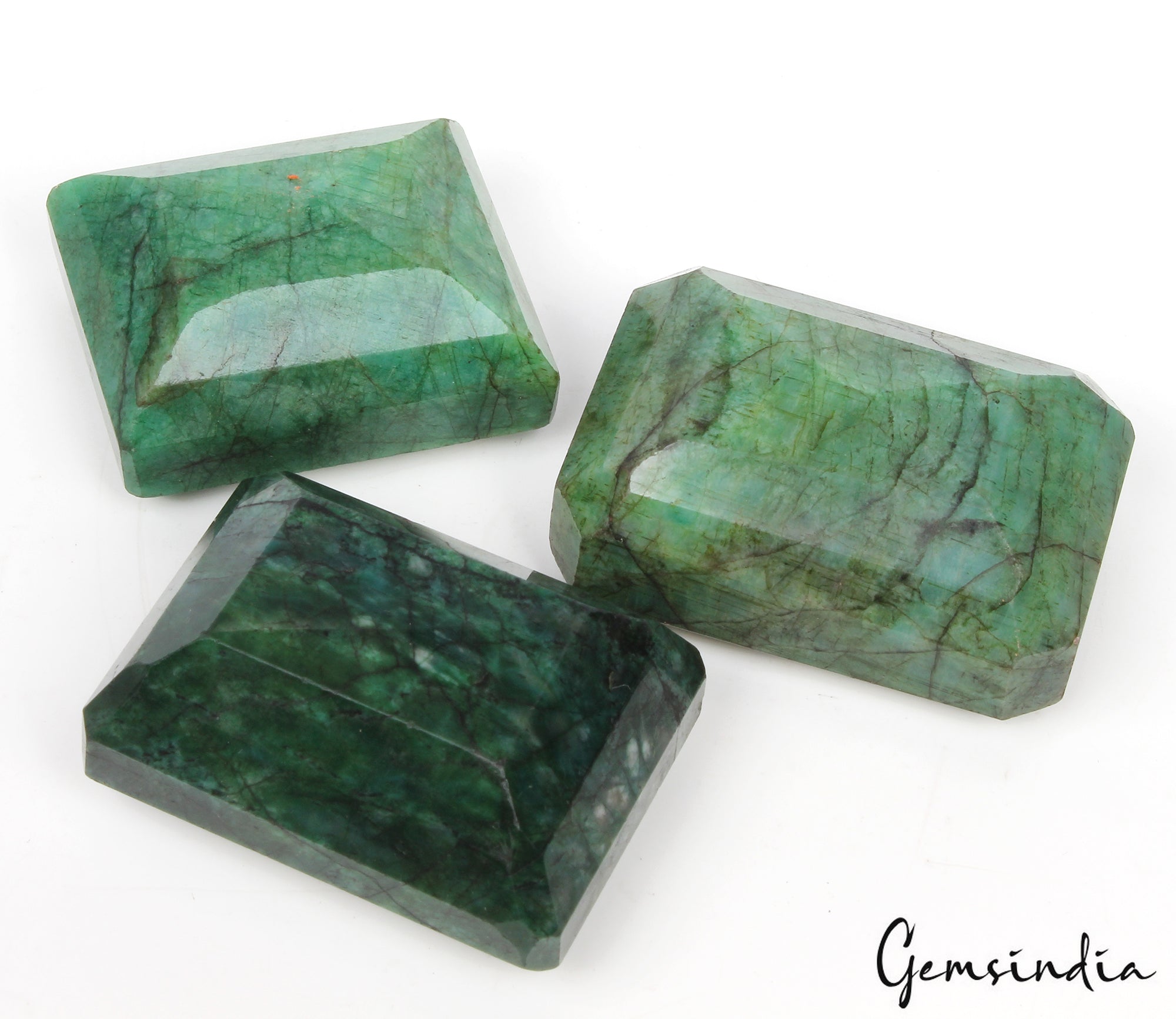 3 Pcs Natural Green Emerald From Brazil Octagon Cut 43mm-50mm Gemstones~1100 Cts