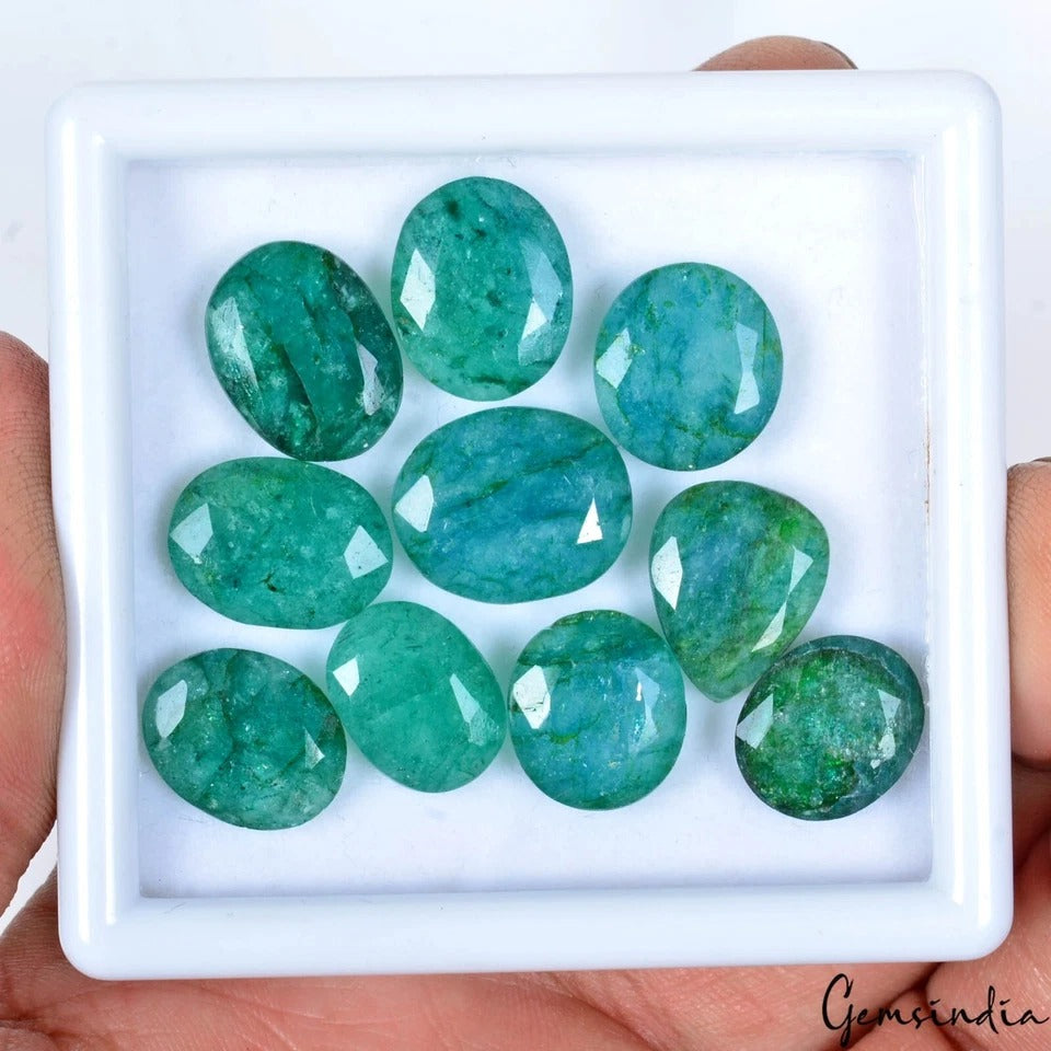 Certified 85.25 Ct/10 Pc Natural Blue Green Emerald Mix Cut Gems For Jewelry