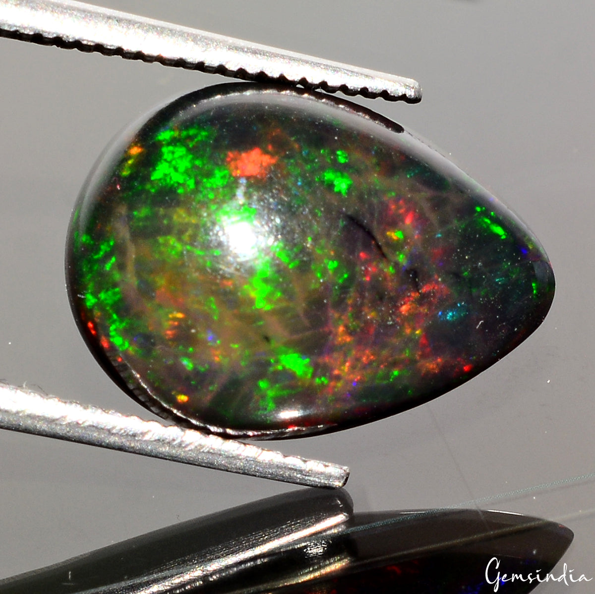 Black Opal Cabochon, Pear Cabochon, Untreated — 14x10x5 mm, 3.20 Ct, Ethiopia