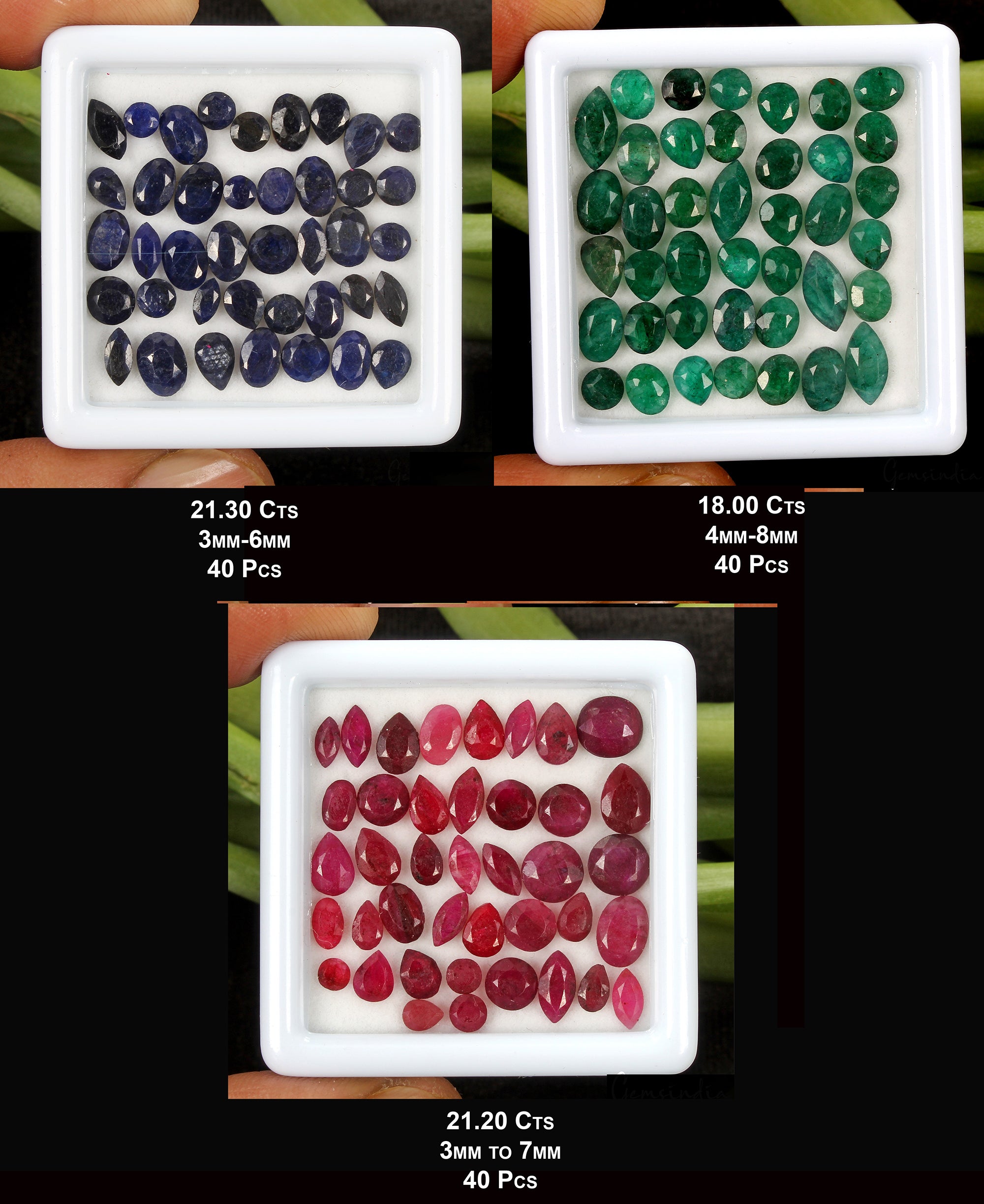 Ruby Lot, Loose Gemstone, Oval Pear Marquise Round Faceted Cut, Color Enhanced — 120 Pieces, 3mm to 8mm, 60.50 Ct