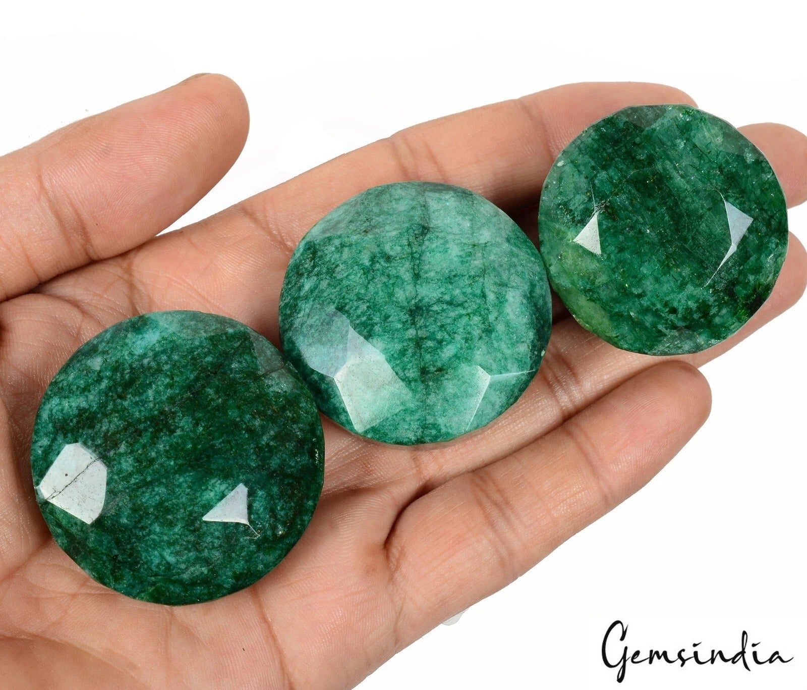 Brazilian Emerald Lot, Loose Gemstone, Color Enhanced, Green — 3 Pieces, 39mm to 44mm, 890 Ct, Brazil