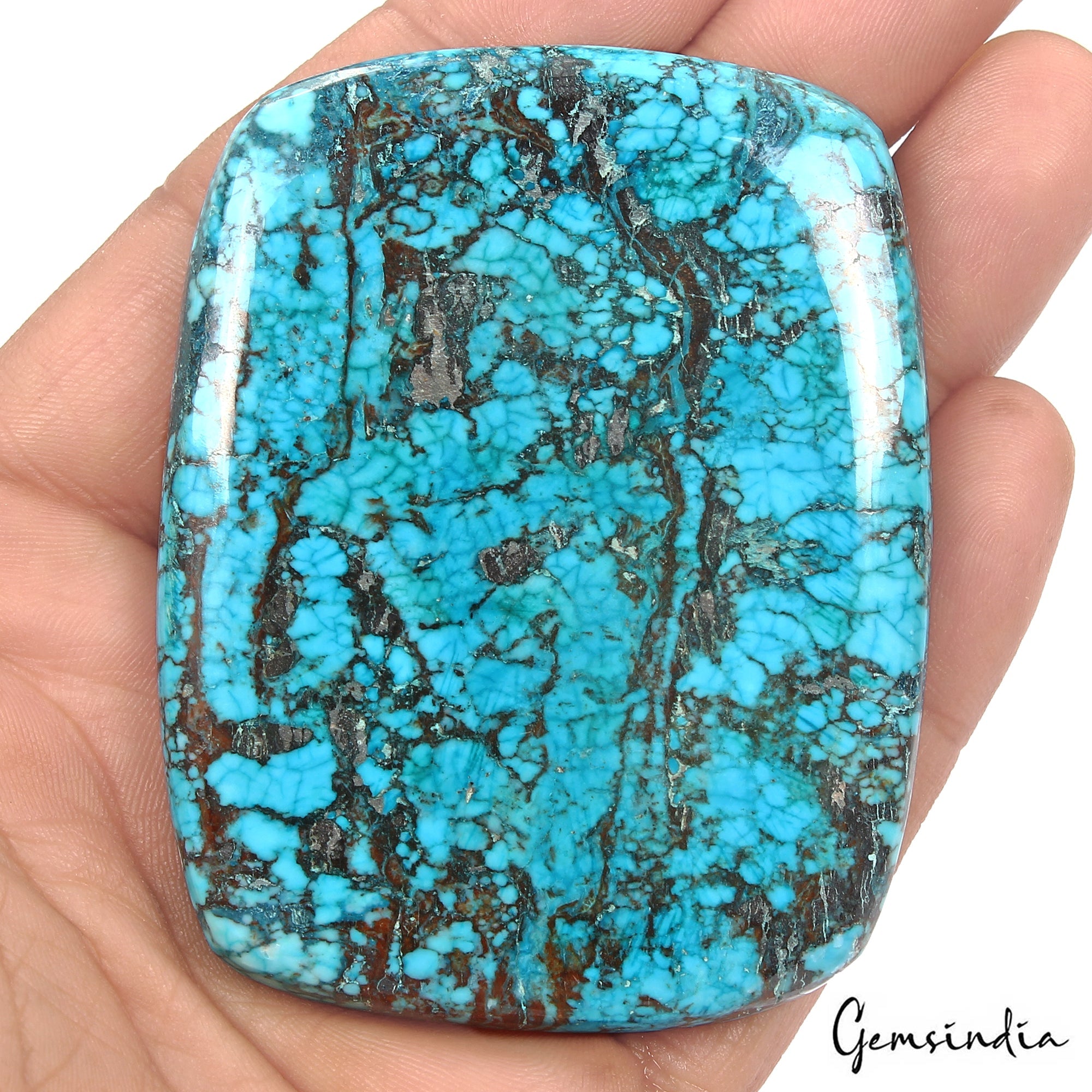 400Ct Natural Blue Spiderweb Turquoise Cushion Cab Artistic Huge Gem For Pendant