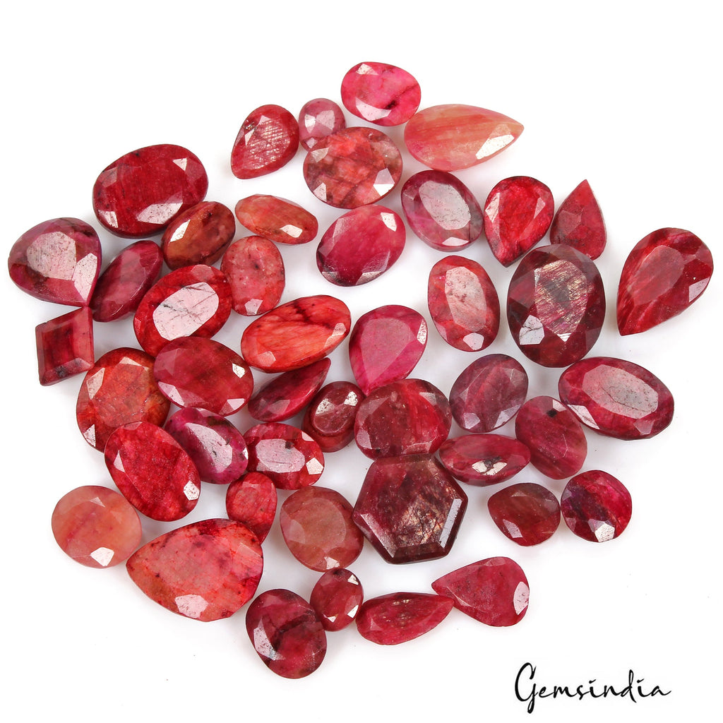 Certified 500 Cts/45 Pcs Natural African Red Ruby Mix Cut Loose Gems For Jewelry