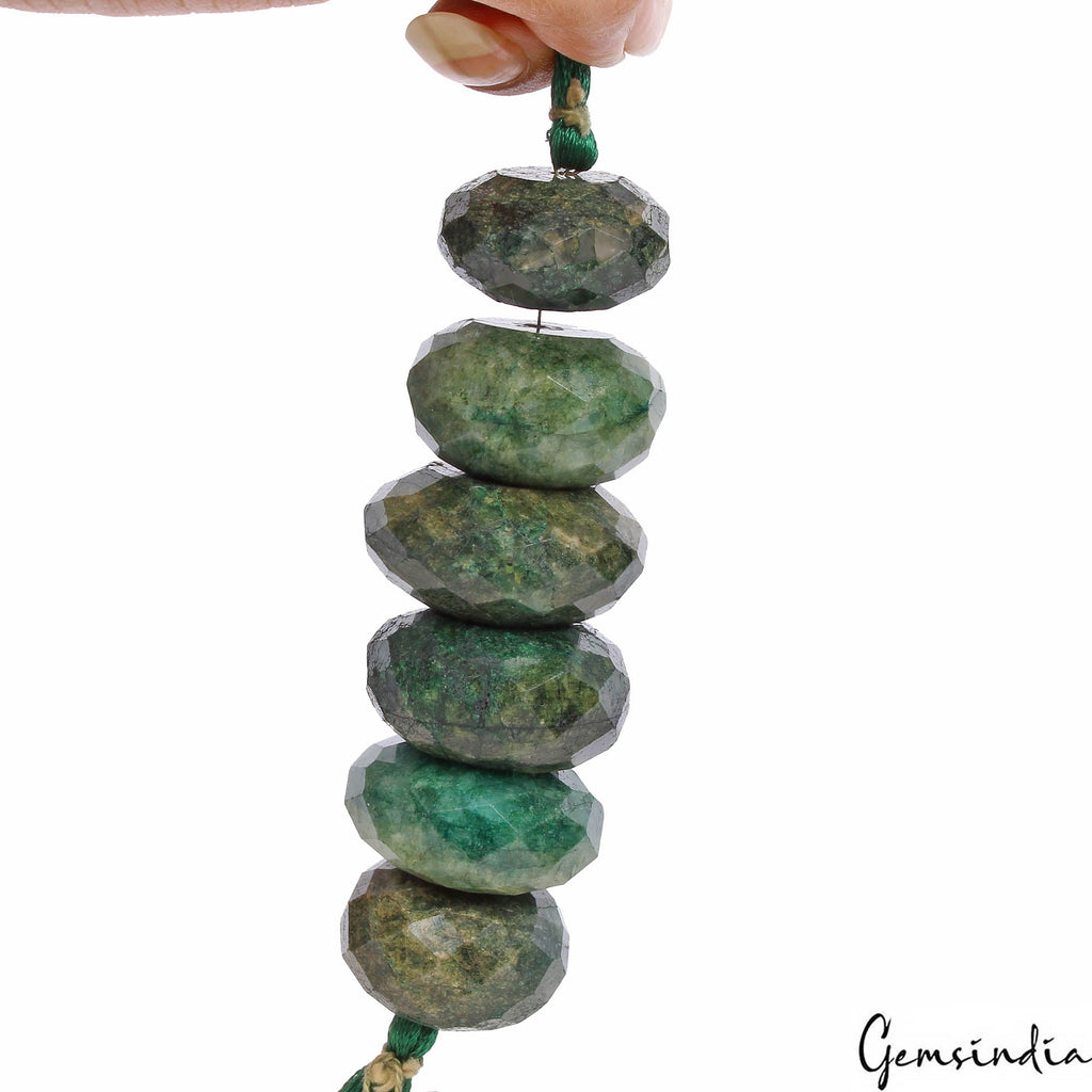 6 Pcs/690 Cts Natural Green Emerald Round Faceted Cut Drilled Beads for Jewelry