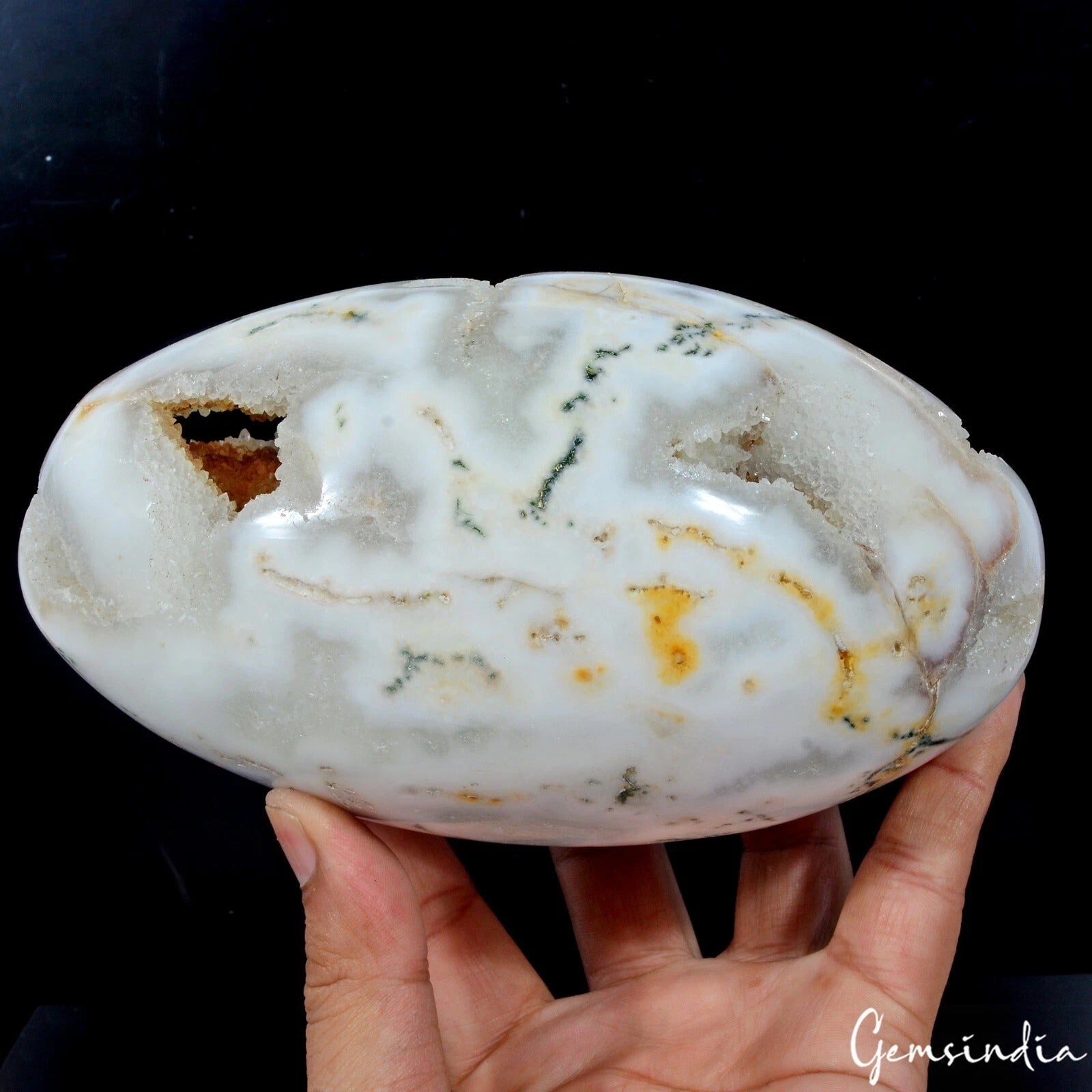 1.7 Kg Natural Dendrite Moss Agate Druzy Crystal Egg Geode Specimen Reiki Decor