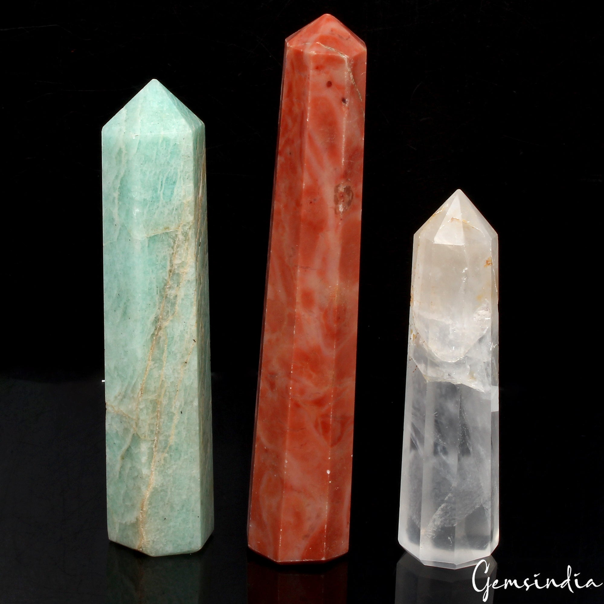 3 Pcs Natural Multi gemstones Obelisk Healing Wand Pencil Tower Specimen~ 1080Ct