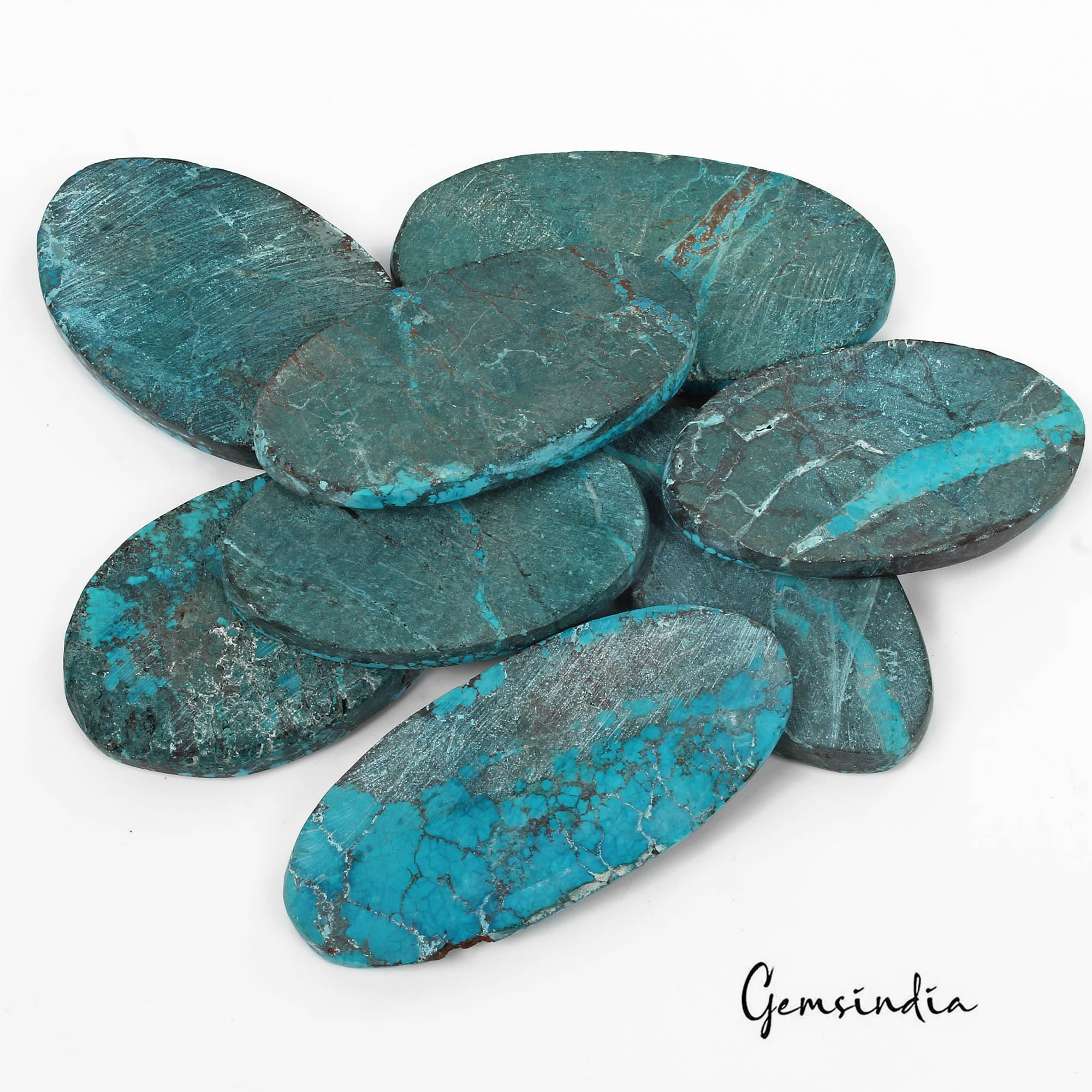 700 Cts/8 Pcs Natural Spiderweb Blue Turquoise Oval Cab Loose Gems For Pendants