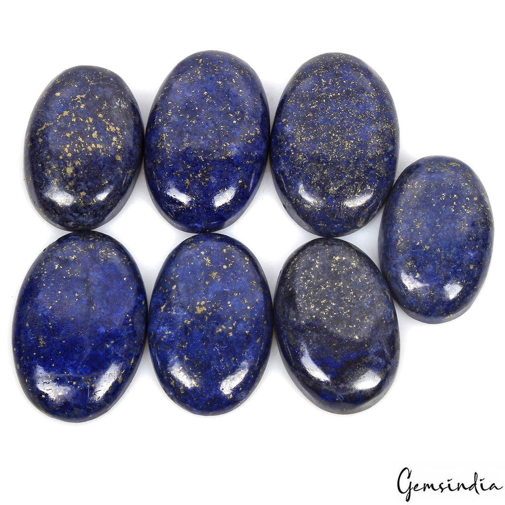380 Ct/7Pcs Natural Blue Lapis Lazuli Gold Pyrite Oval Side Drill Loose Bead Gem