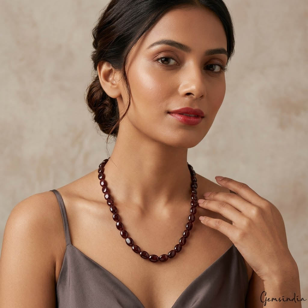 Hessonite Garnet Necklace, Untreated, Brown — 5mm to 10mm, 182.60 Ct, Sri Lanka