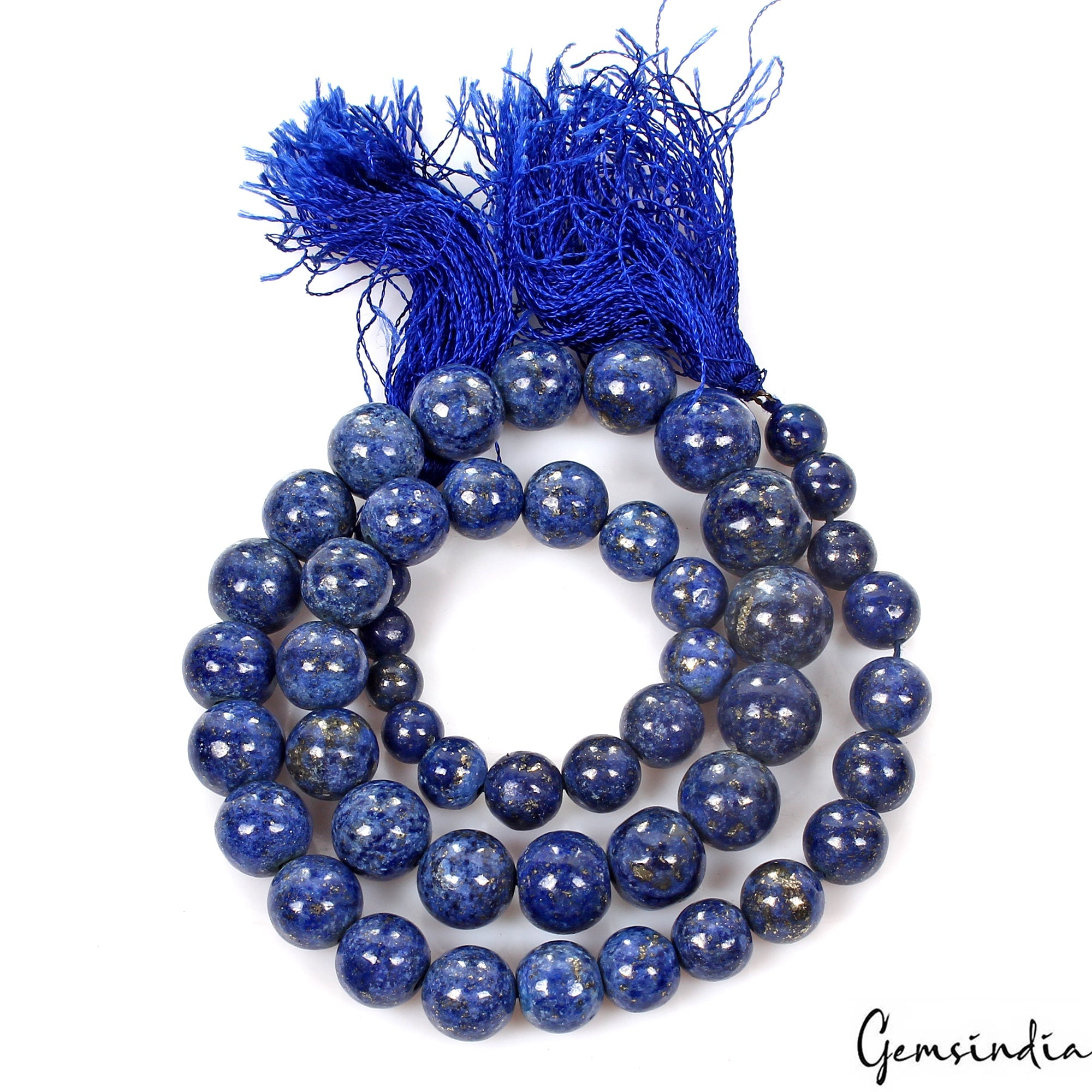 380 Ct Natural Intense Blue cabochon Lapis Lazuli Round Beads 18" Strand 6-12mm