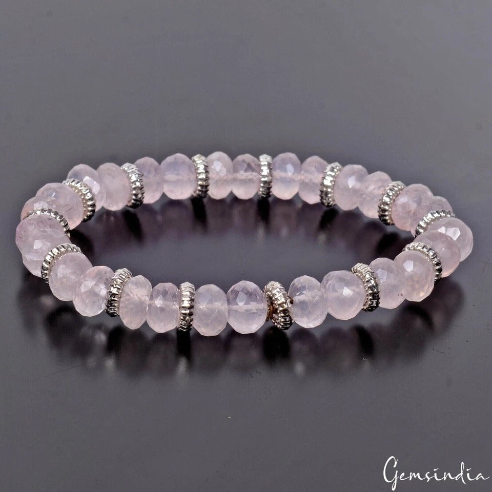 Natural Rose Quartz Stone Bracelet 8mm Pink Crystal Stretch Bracelet Handmade