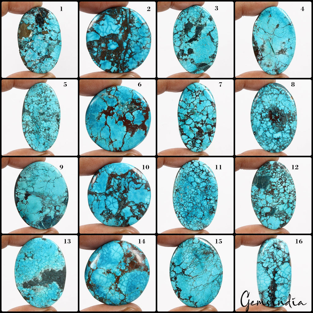 1200 Cts/16 Pcs Natural Spiderweb Blue Turquoise Mix Cabochon Loose Gemstone Lot