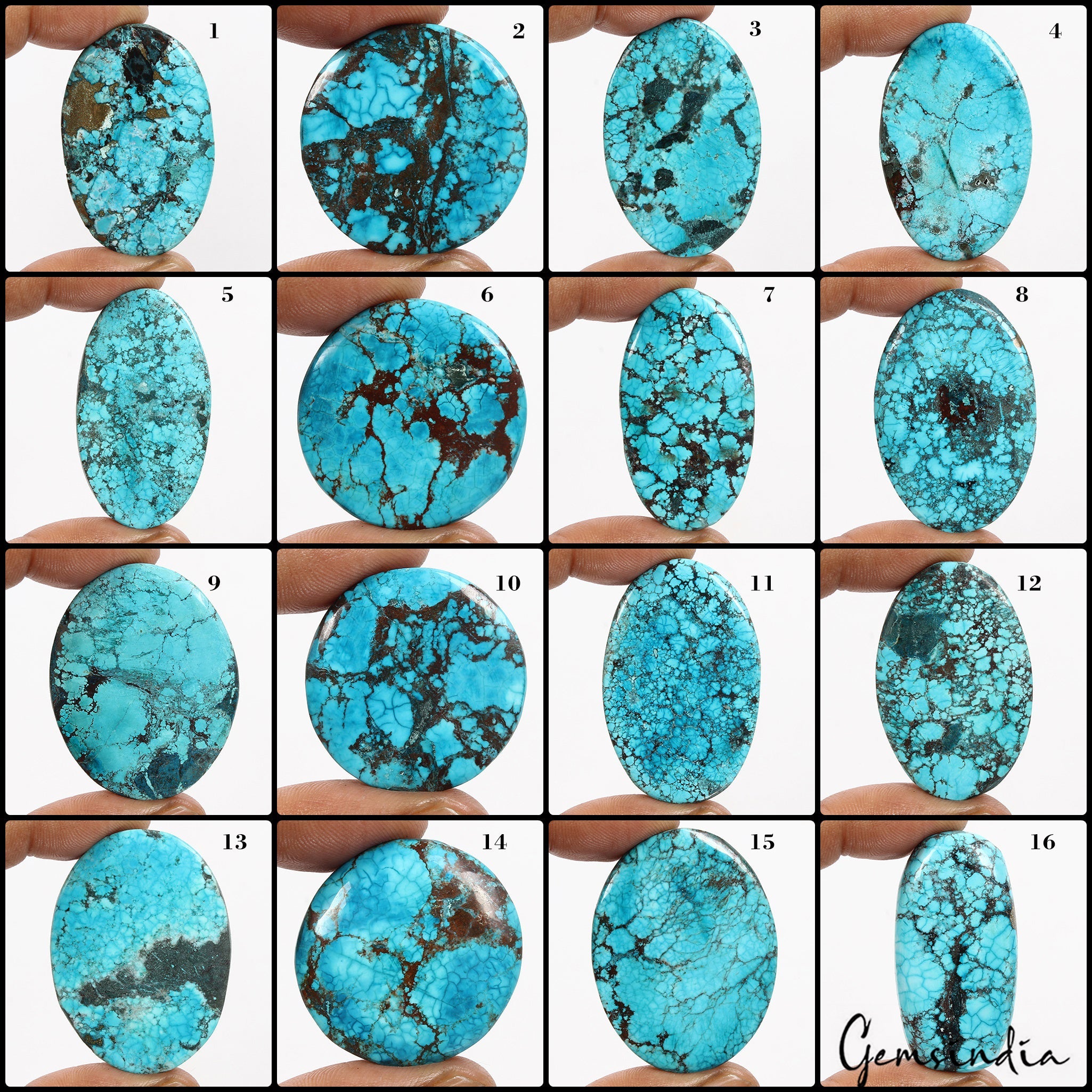 1200 Cts/16 Pcs Natural Spiderweb Blue Turquoise Mix Cabochon Loose Gemstone Lot
