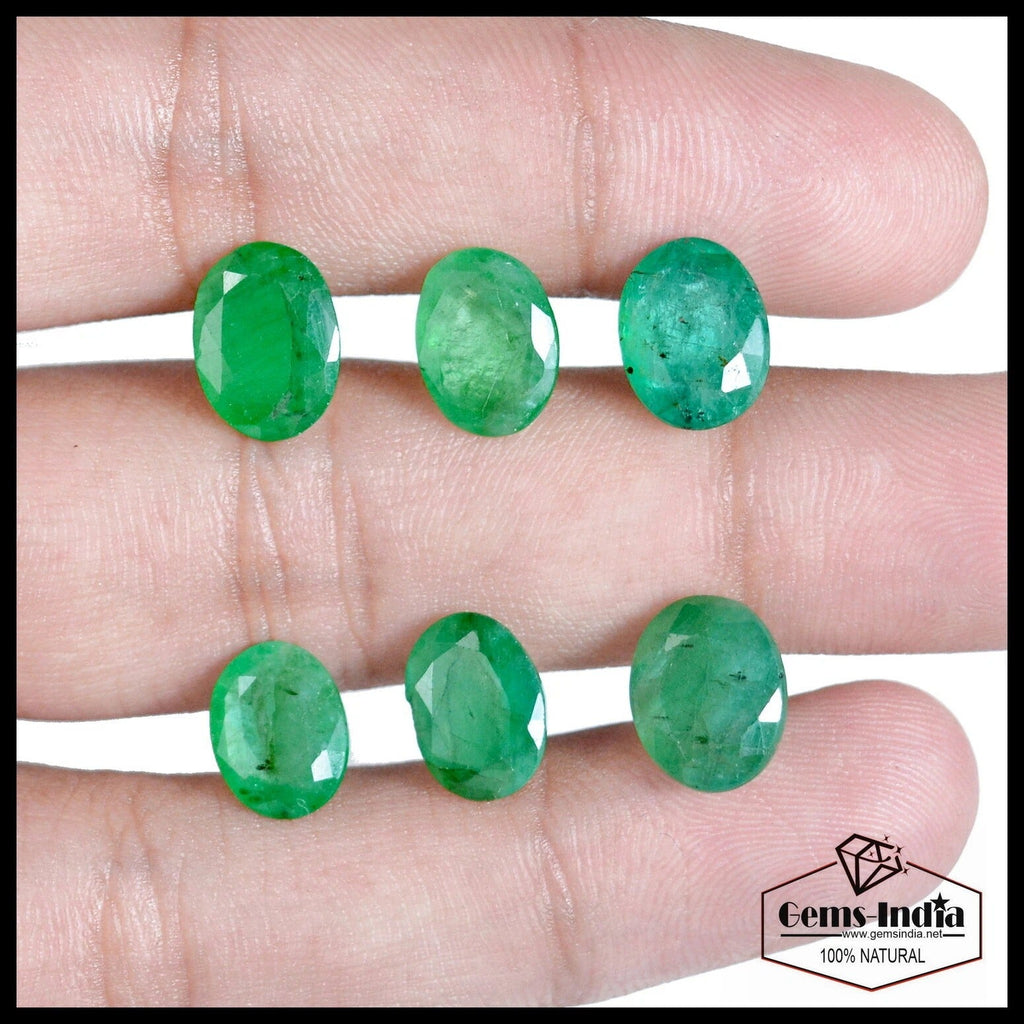Certified 17.50 Cts/6 Pcs Natural Untreated Zambian Green Emerald Oval Cut Gems