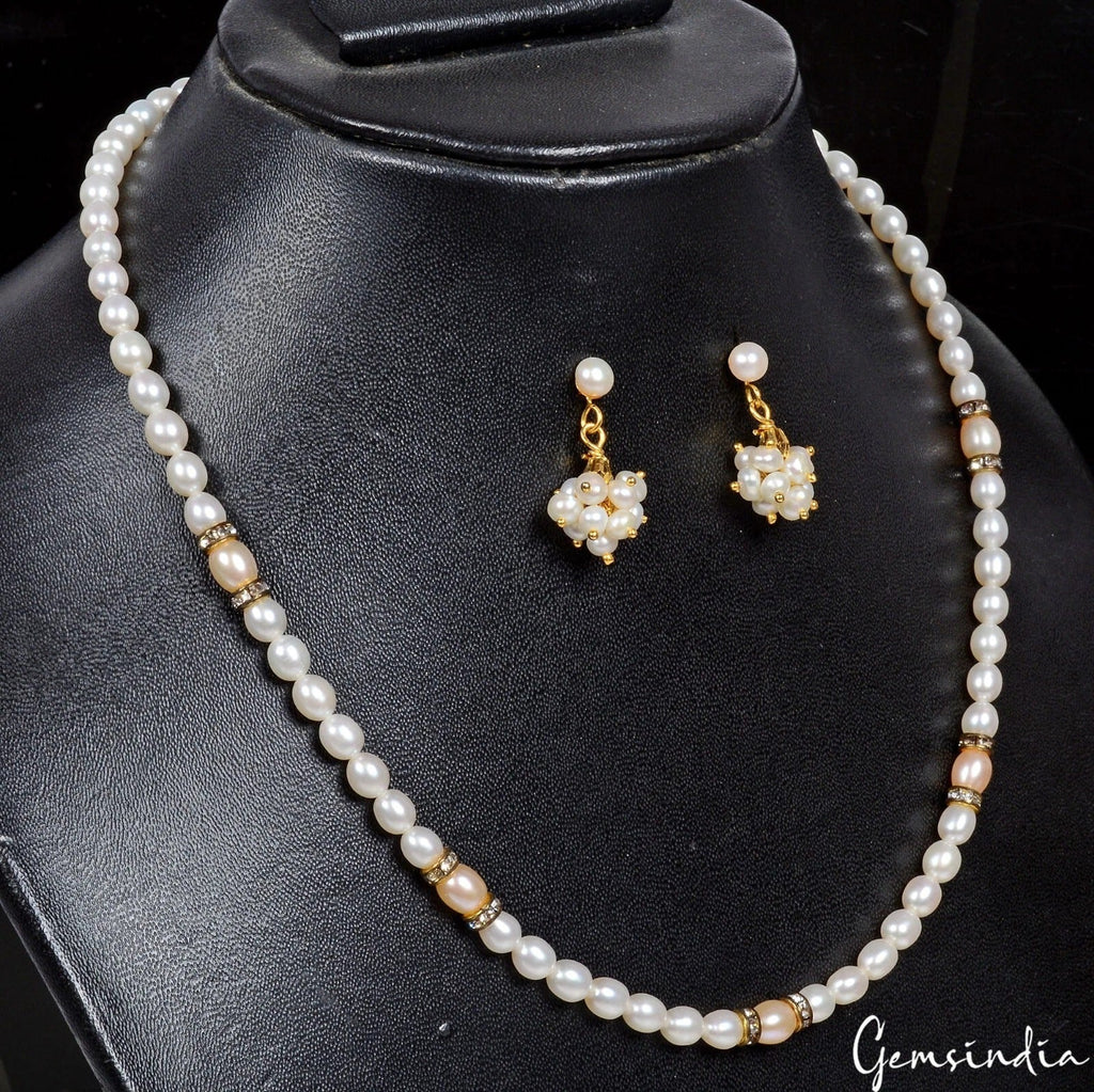 107.20 Cts Natural Untreated Freshwater Pearl Round Beaded Handmade Jewelry Set
