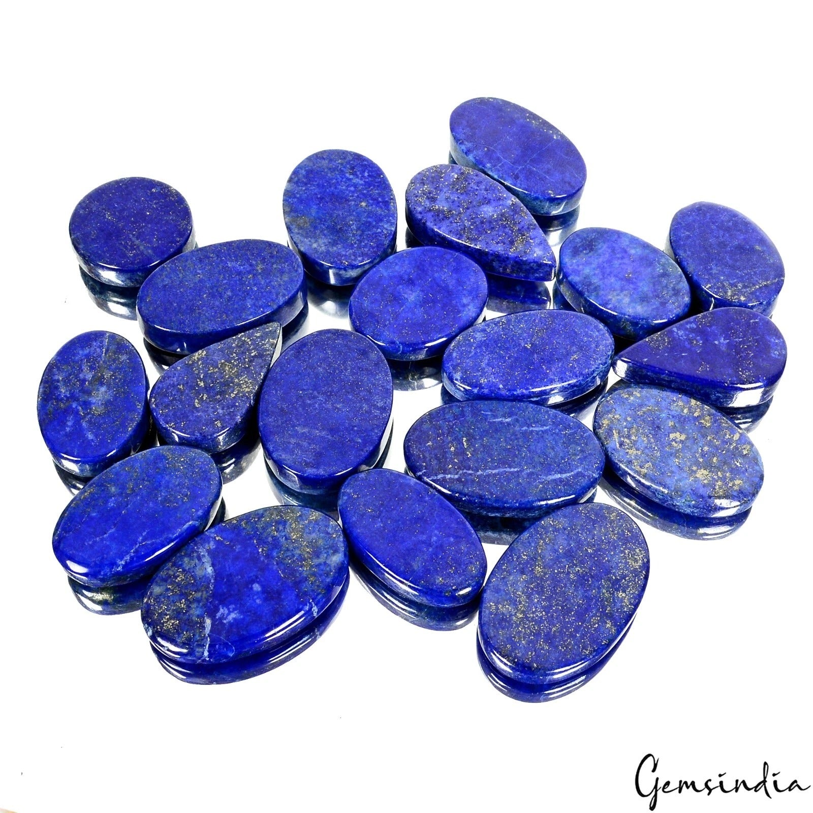 Pyrite Lot, Cabochon, Color Enhanced, Blue — 19 Pieces, 24mm to 37mm, 930 Ct, Afghanistan