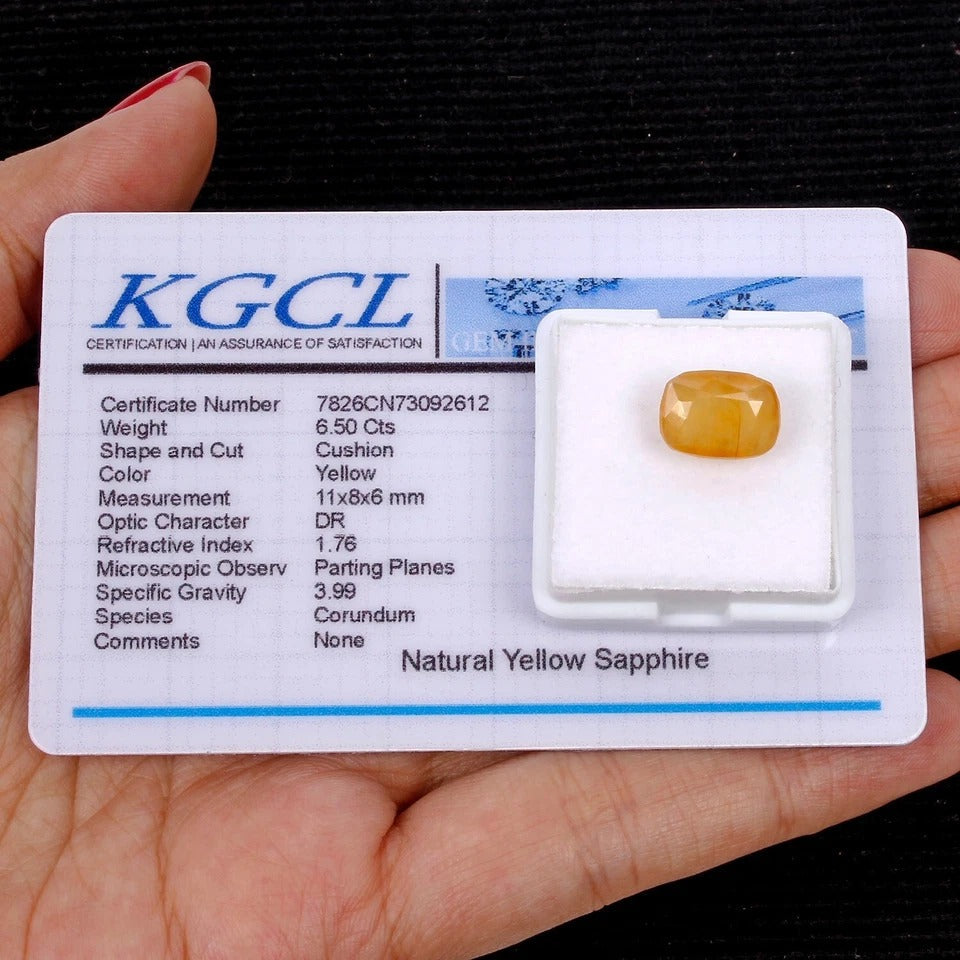 Certified 6.50 Ct Natural Untreated Ceylon Yellow Sapphire Cushion Gem For Ring