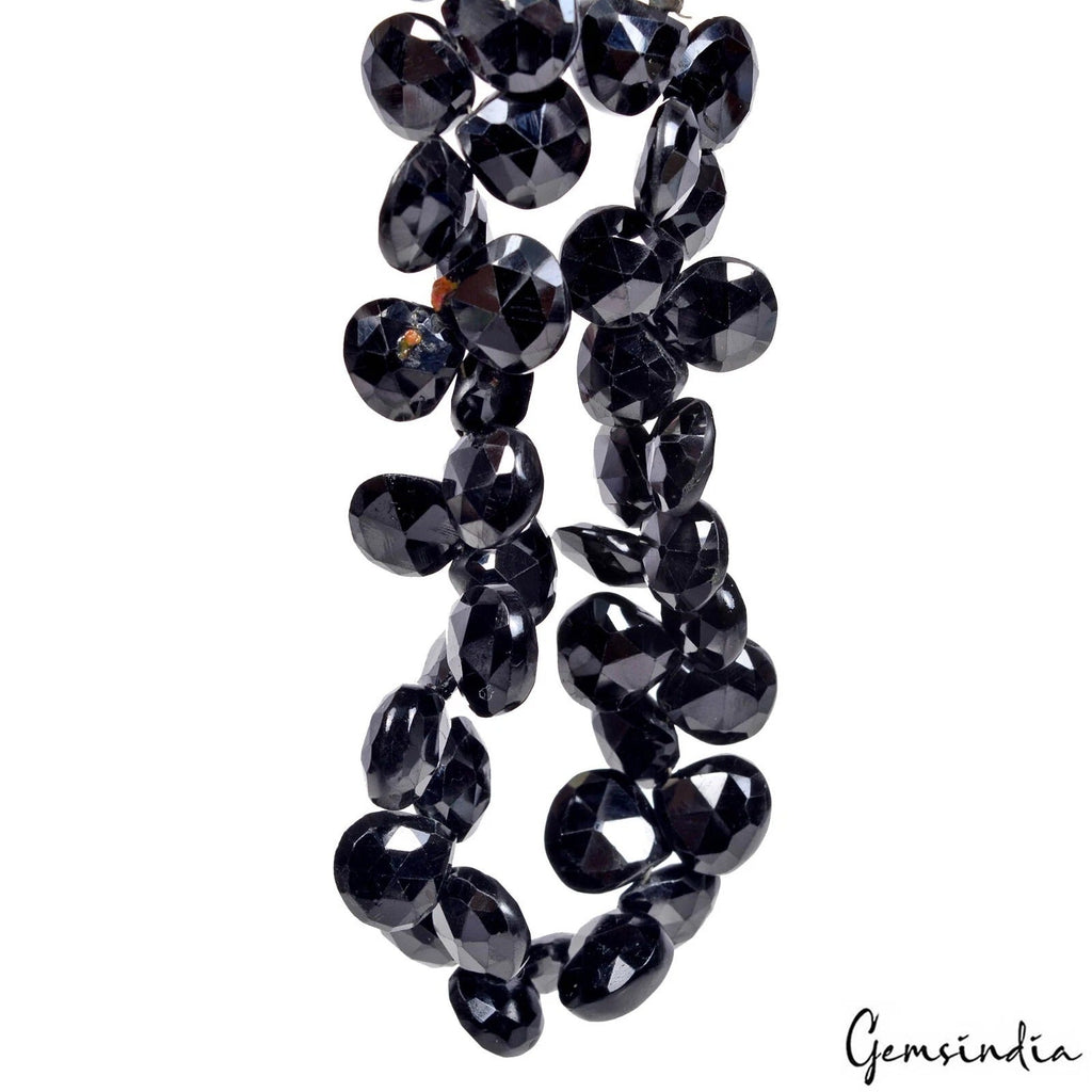 8" Strand Natural Untreated Black Spinel Pear Checker Cut 10-11mm Beads~229.50Ct