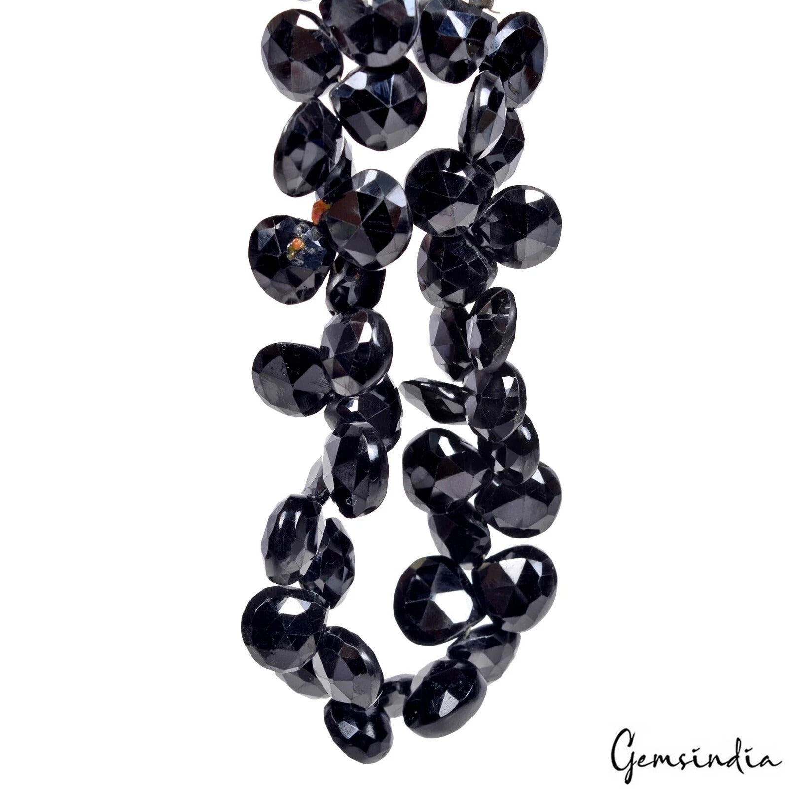 8" Strand Natural Untreated Black Spinel Pear Checker Cut 10-11mm Beads~229.50Ct