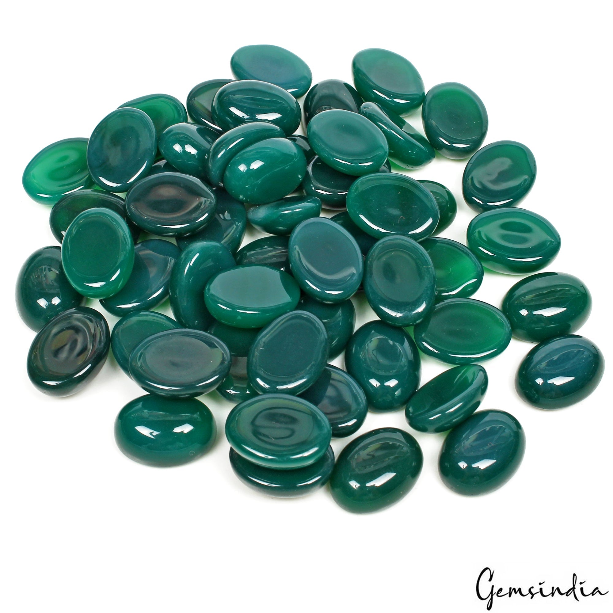 500 Ct/52 Pcs Natural Dark Green Onyx Oval Cab Calibrated Loose Gems For Jewelry