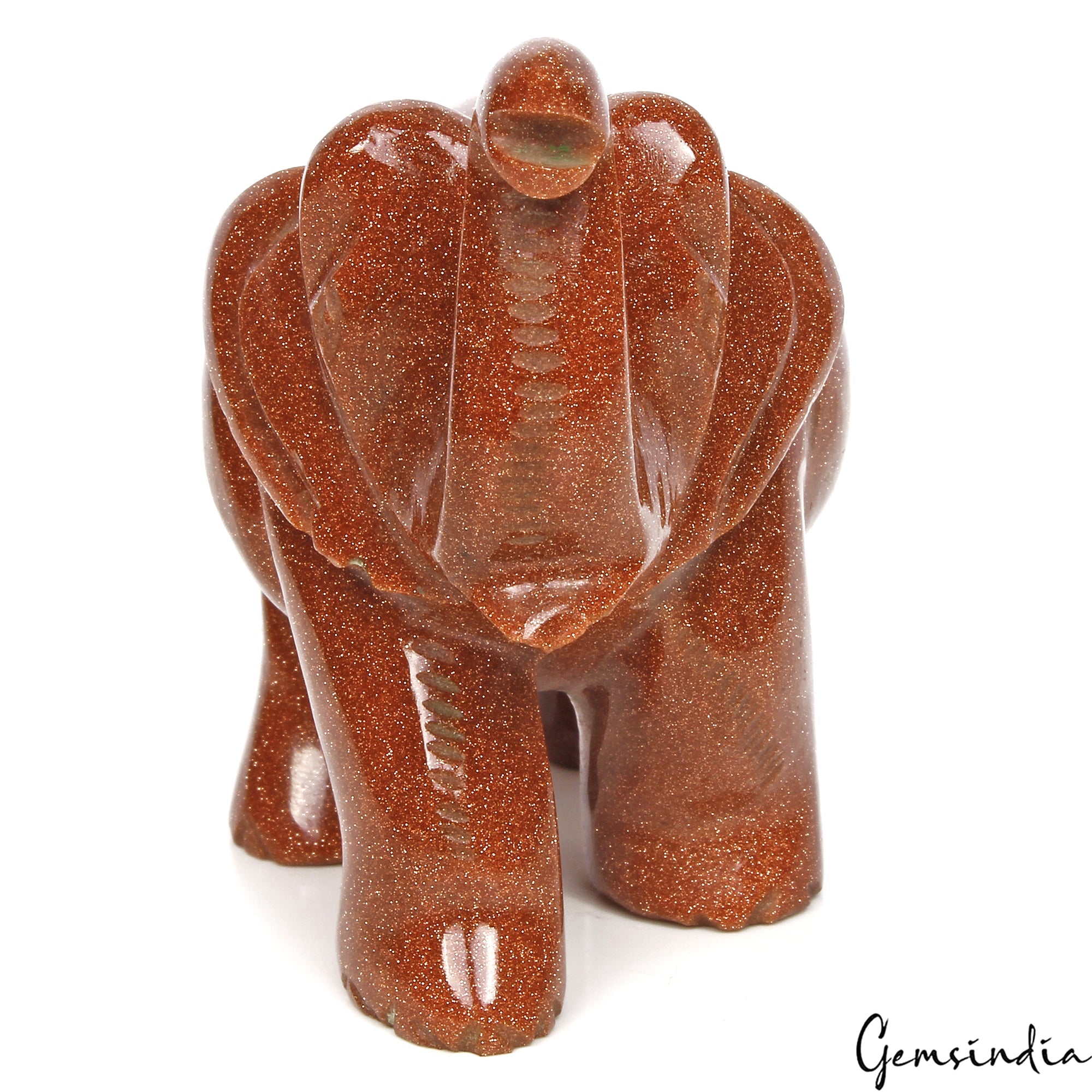 1020Ct Natural Brown Sunstone Trunk up Elephant Hand Crafted/Home Decor Gemstone