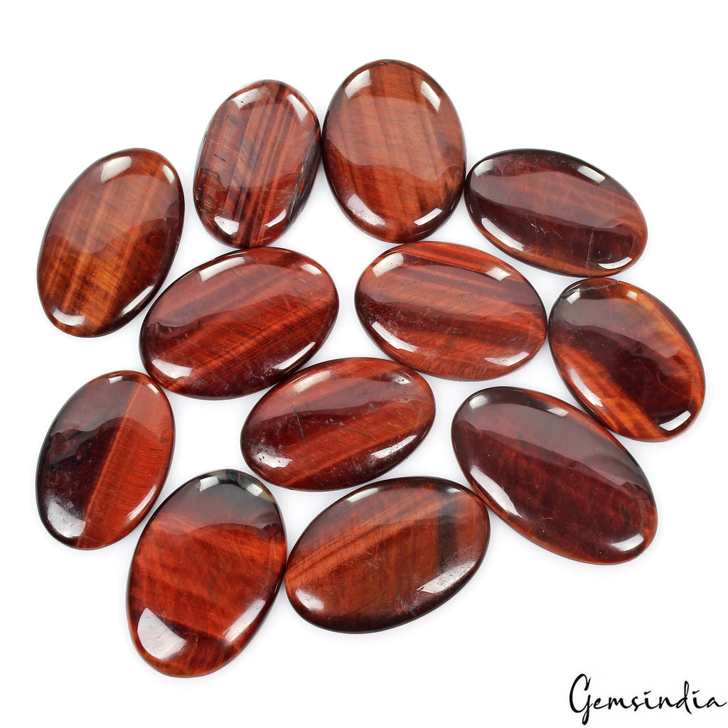 650 Cts/12 Pcs Natural Untreated Red Tiger Eye Oval Cab 37-46mm Wholesale Gems
