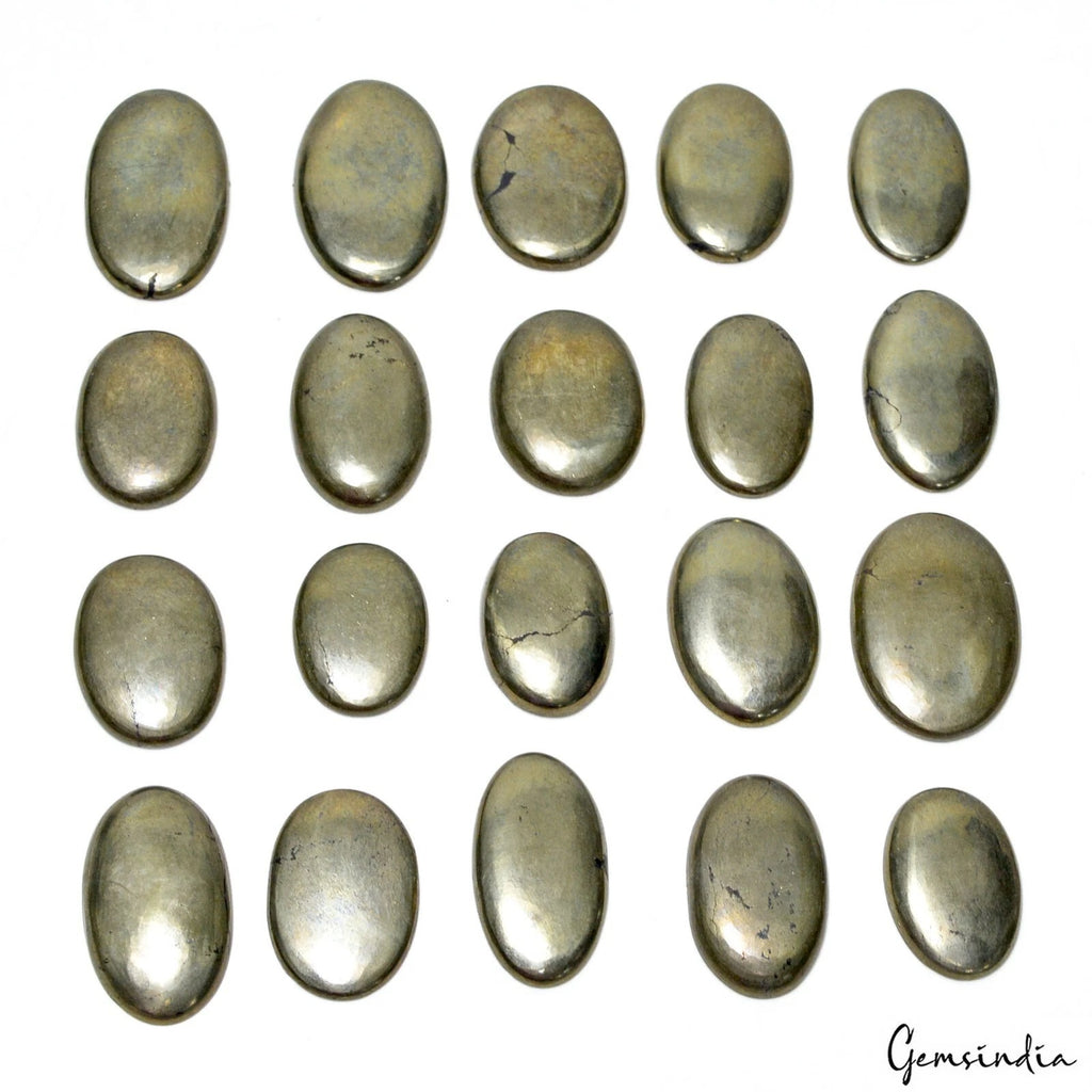 Pyrite Lot, Cabochon, Gold — 20 Pieces, 27mm to 37mm, 950 Ct