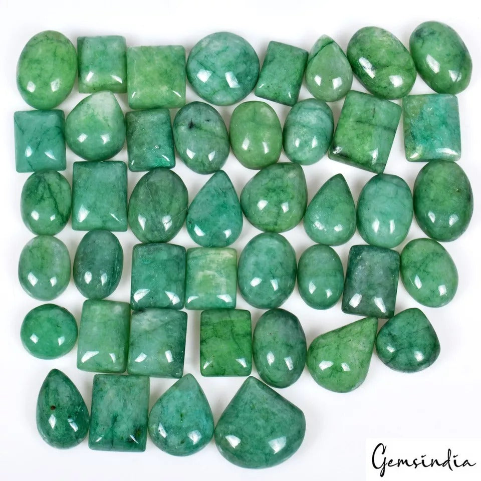 43 Pcs Natural Emerald Brazilian 13mm-21mm Cabochon Huge Size Loose Gemstones
