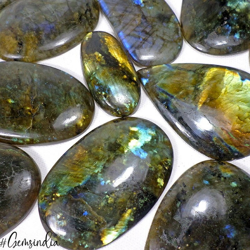 Super Wholesale 2500 Ct/16Pcs Natural Yellow/Blue Shine Labradorite Mix Cab Gems