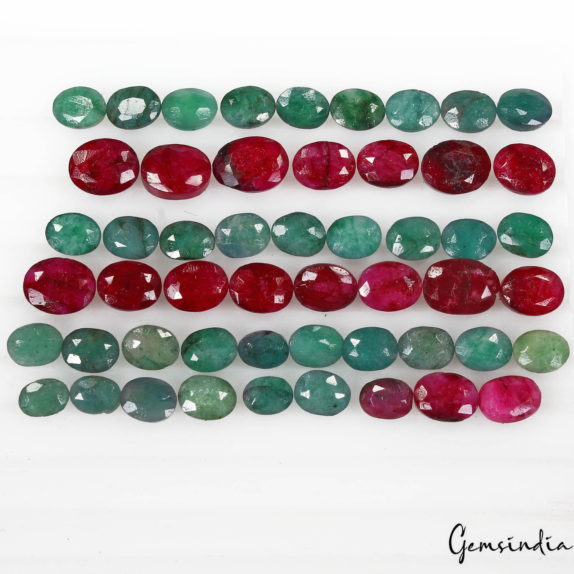 92.80 Cts/52 Pcs Natural Red Beryl Green Emerald Oval Cut Loose Gems For Jewelry
