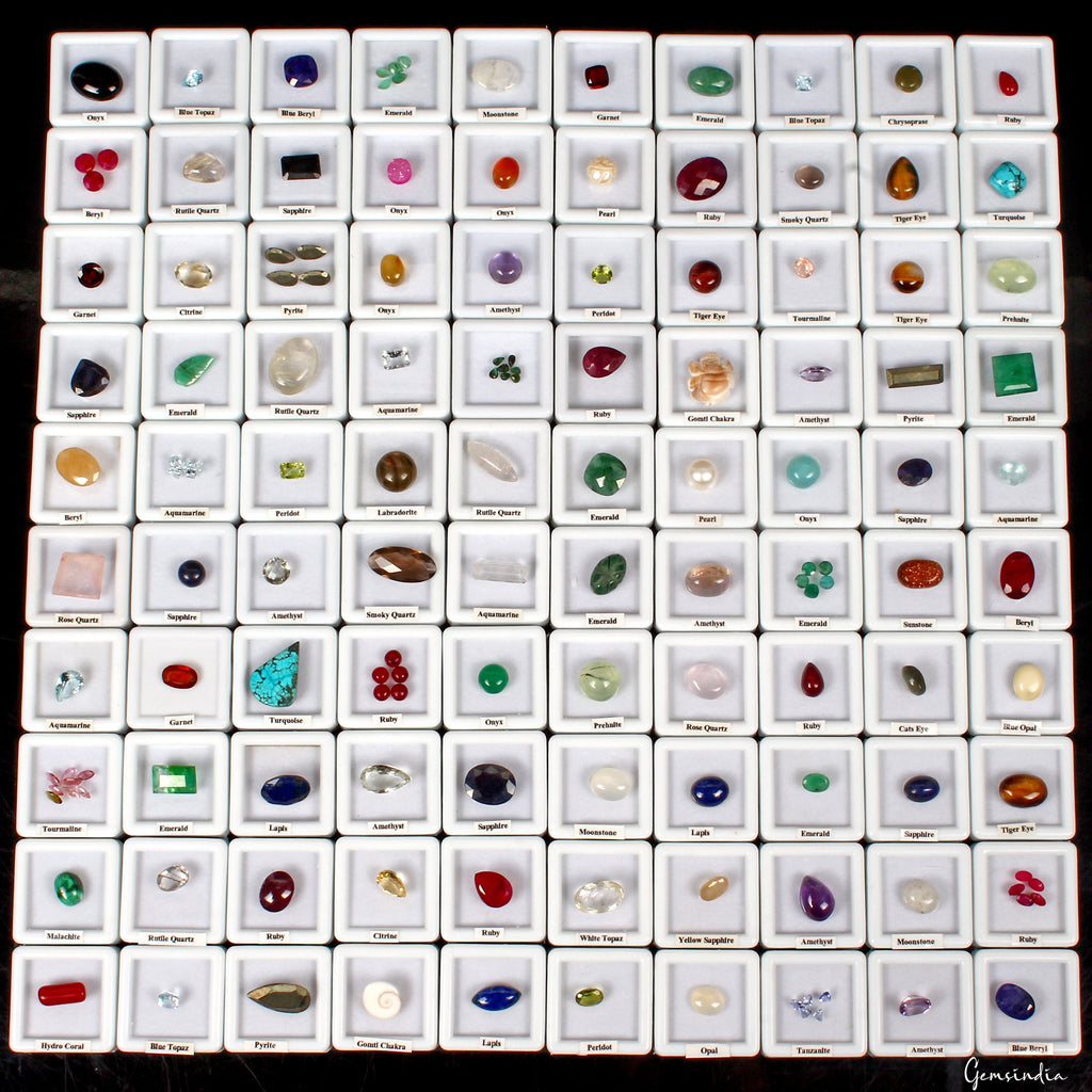 139 Pcs Estate Genuine Semi Precious Loose Mix Cut Multi Gems 100 Box Collection