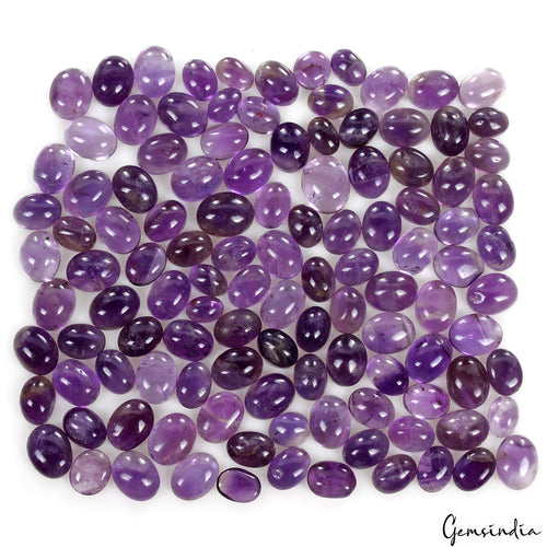 Amethyst Lot, Cabochon, Untreated, Purple — 115 Pieces, 7mm to 10mm, 190.00 Ct