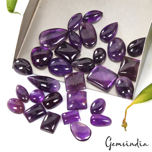 Amethyst Lot, Cabochon, Oval, Pear, Marquise & Rectangular Cabochon, Untreated — 30 Pieces, 11mm to 24mm, 248.25 Ct, Brazil