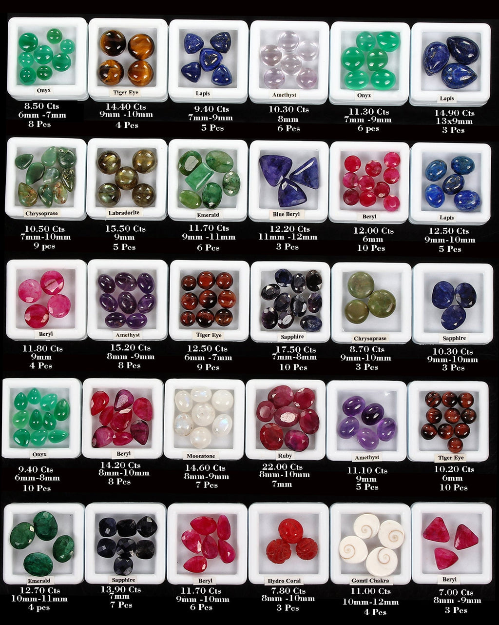 181 Pcs Estate Genuine Semi Precious Loose Multi Color Gem Collection+Wooden Box