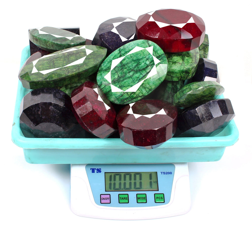 10 Kg Natural Ruby Emerald Sapphire Mix Cut Museum Size Loose Gemstones 63-108mm