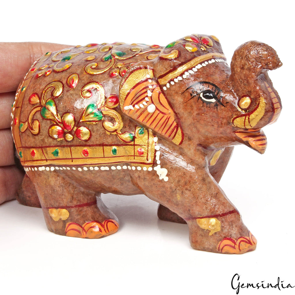 Aventurine Elephant Figurine, Brown — 111x65x53mm, 1840 Ct, India