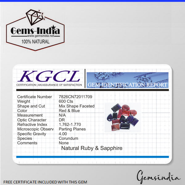 Certified 600 Cts/13 Pcs Natural Red Ruby Blue Sapphire Mixed Cut Loose Gems Lot