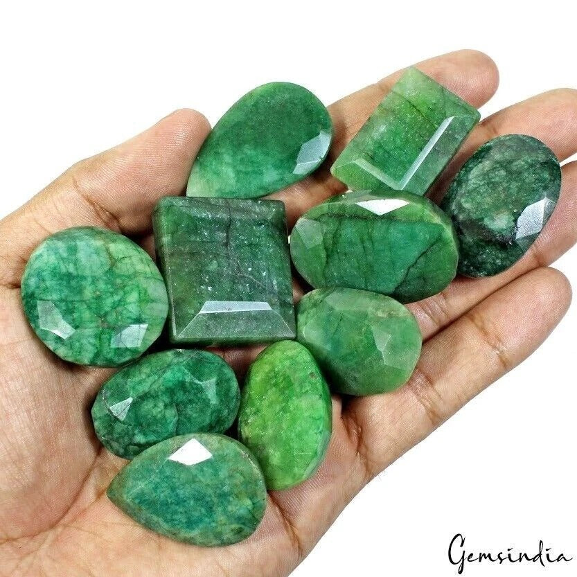 1020 Ct./10 Pieces Natural Green Emerald Mix Loose Gemstones Lot, Faceted Stone