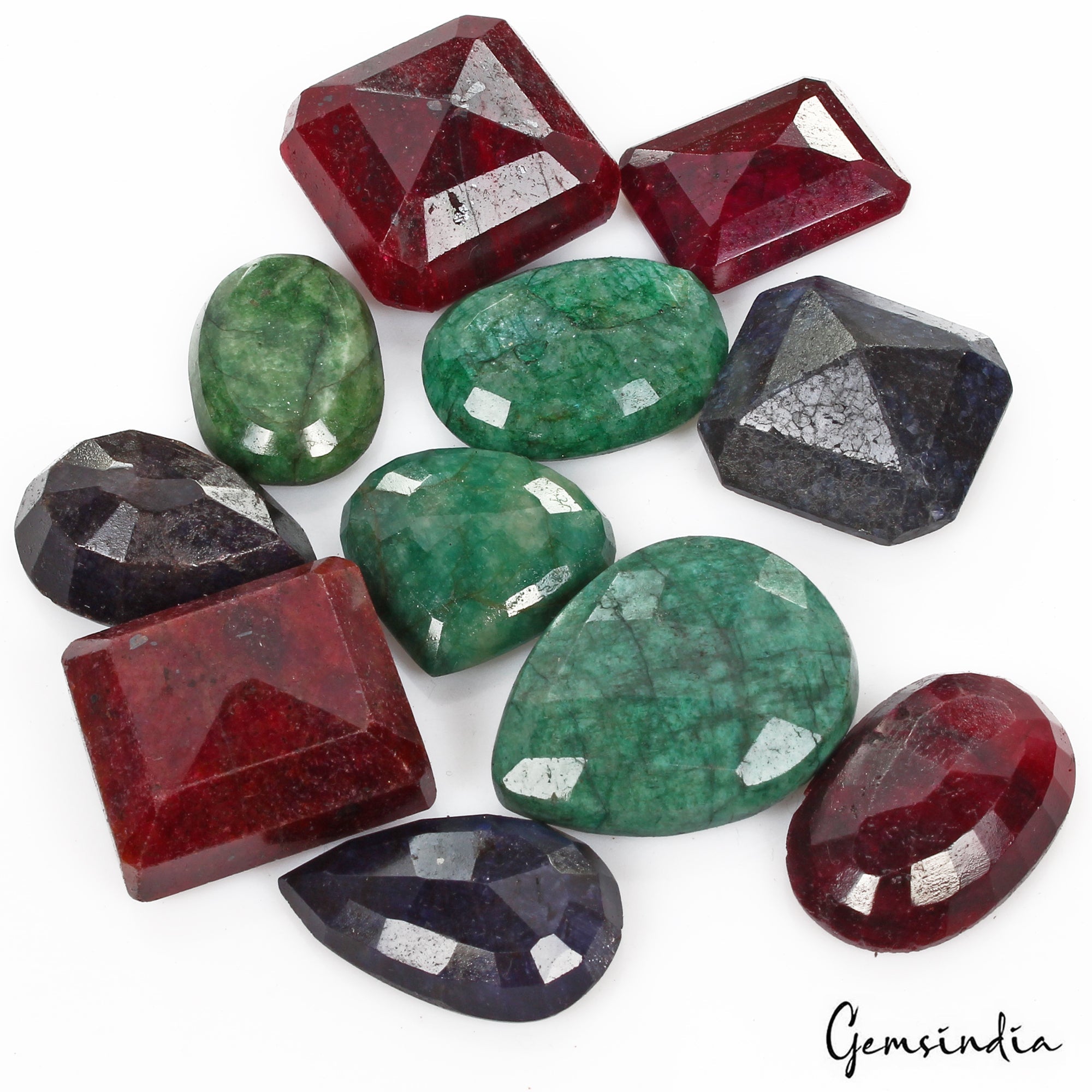 760 Ct/11 Pcs Natural Multi Color Emerald Ruby Sapphire Mixed Cut Loose Gems Lot