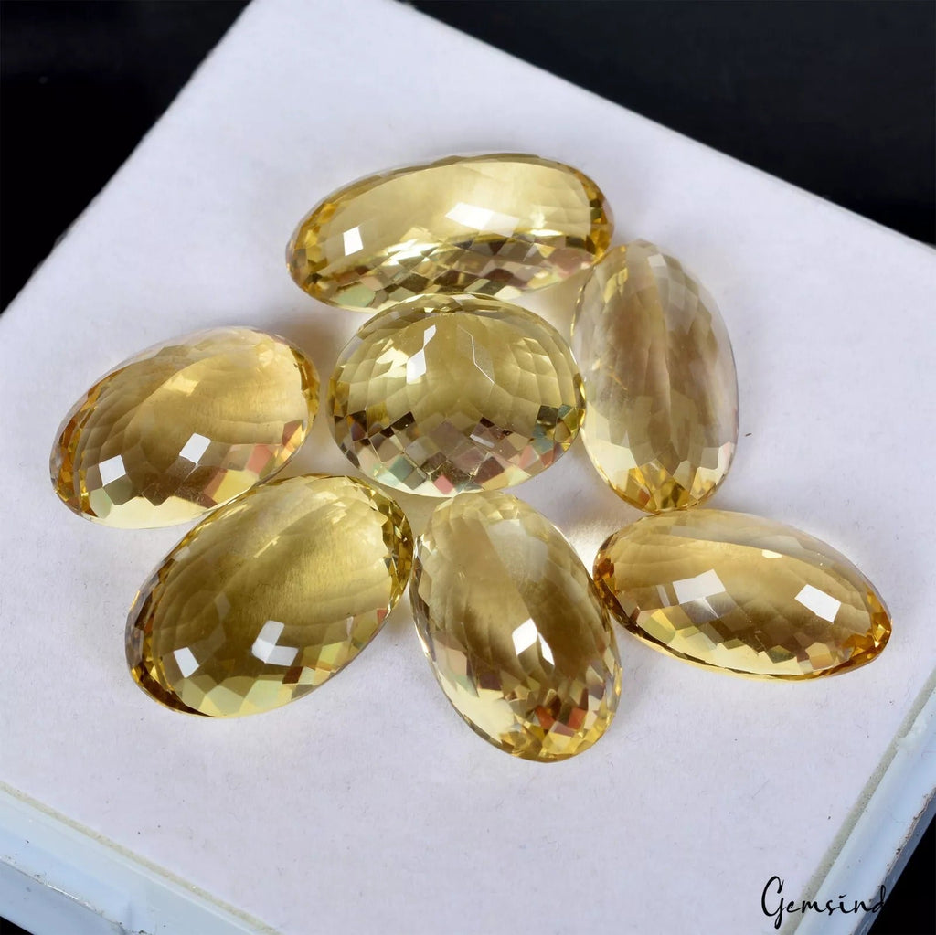 217 Cts/7 Pcs Natural Untreated Brazilian Yellow Citrine Oval Gems For Jewelry