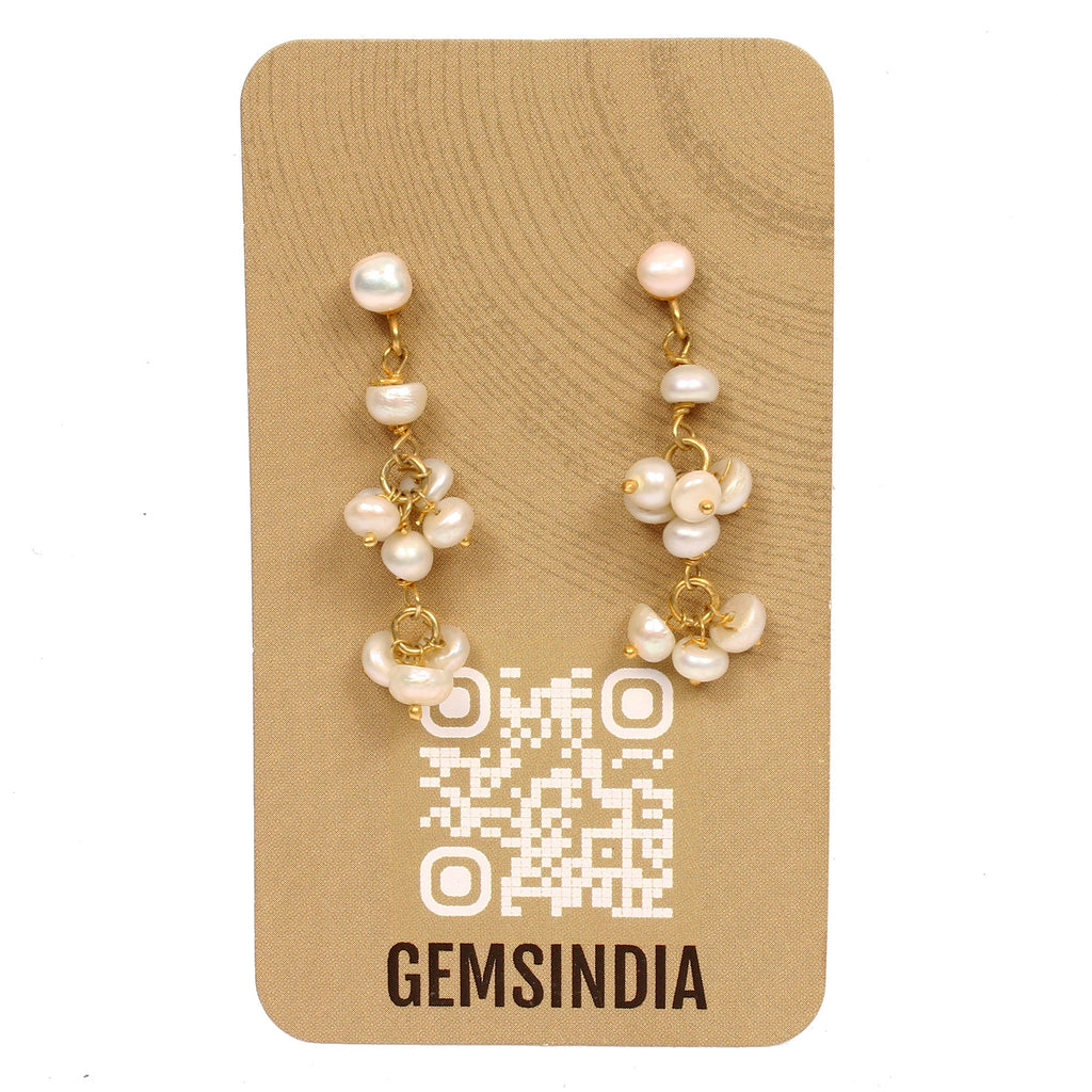 20.30 Ct Natural Freshwater White Pearl Round Beaded Drop Stud Earrings 1.6 Inch