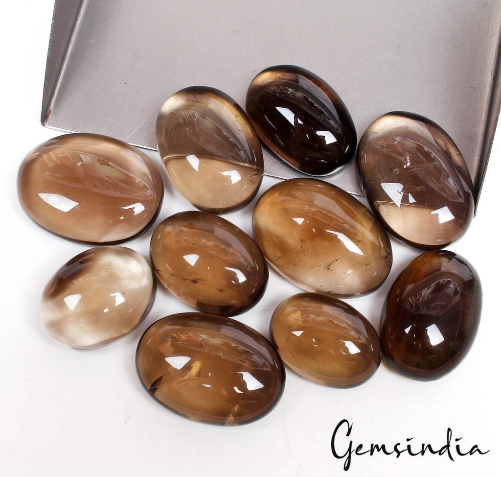 380 Cts/10 Pcs Natural Untreated Brown Smoky Quartz Oval Loose Gems For Jewelry