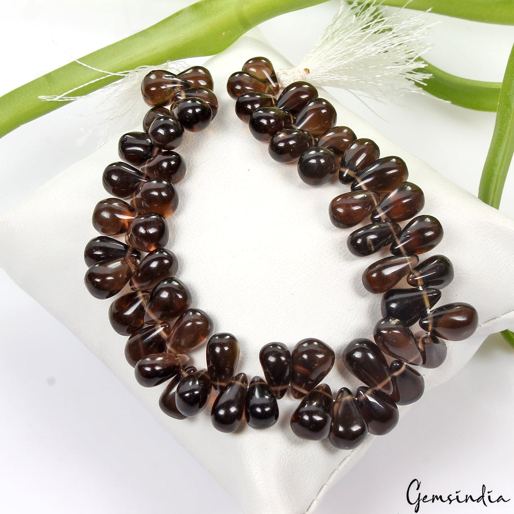 53 Pcs Natural Untreated Smoky Quartz Peardrop Cab Bead/Briolettes Strand 8 Inch