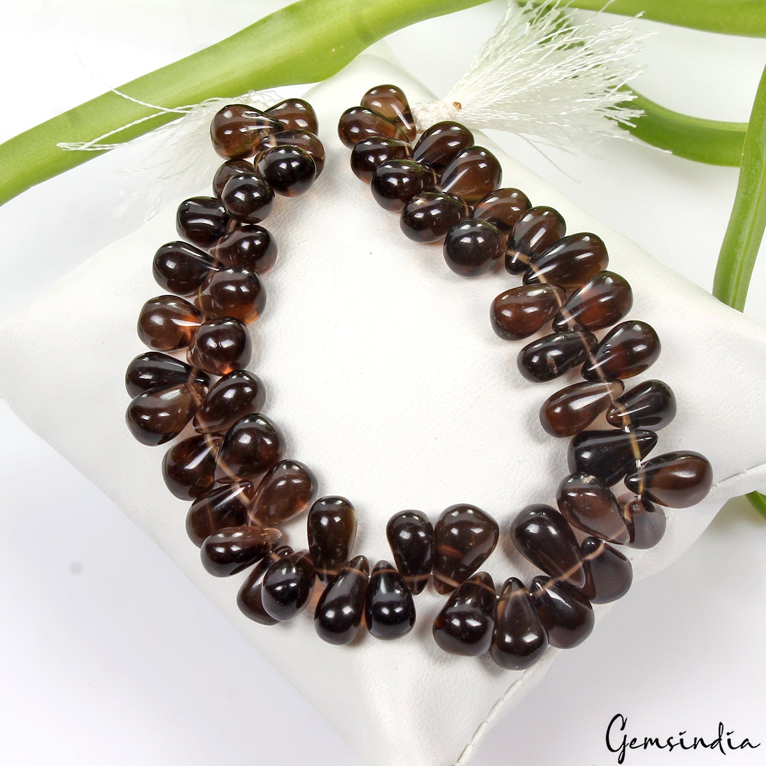 53 Pcs Natural Untreated Smoky Quartz Peardrop Cab Bead/Briolettes Strand 8 Inch